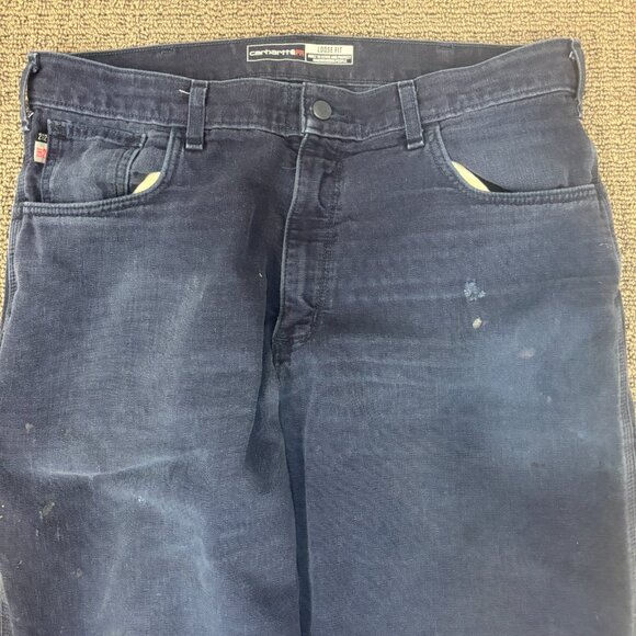 Carhartt FR Jeasn Pants 34X29  Loose Fit Mid Rise Faded Blue Trashed Distressed - Picture 8 of 9